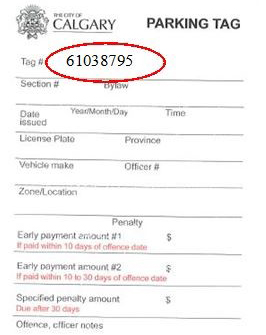 Sample parking ticket (tag)