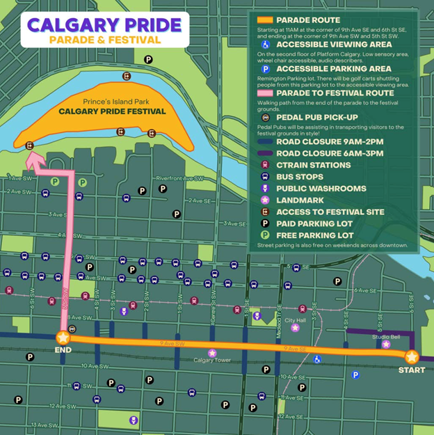 pride parade route and festival map
