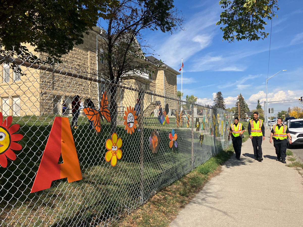 school patrol officers outside Ramsay school