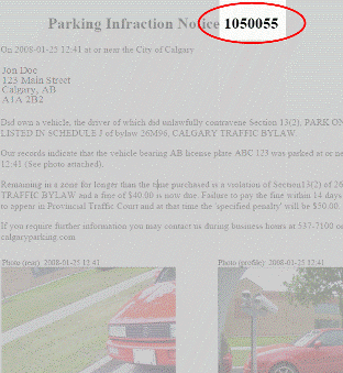 Sample photo ticket (infraction notice)
